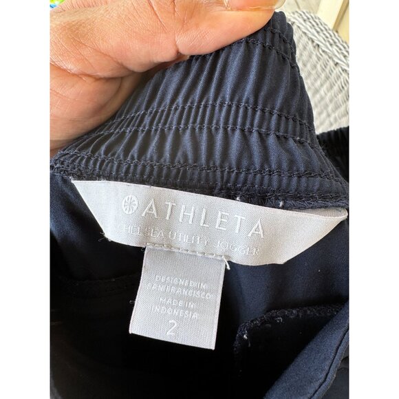 ATHLETA CHELSEA UTILITY‎ JOGGER Sz 2 Navy Stretch Cargo Zip Pocket Pull On Pants - Picture 8 of 10